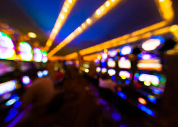 Slot machines inside Las Vegas Casino, defocused