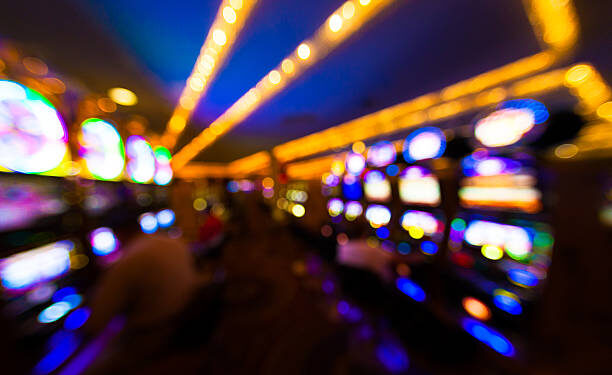 Slot machines inside Las Vegas Casino, defocused